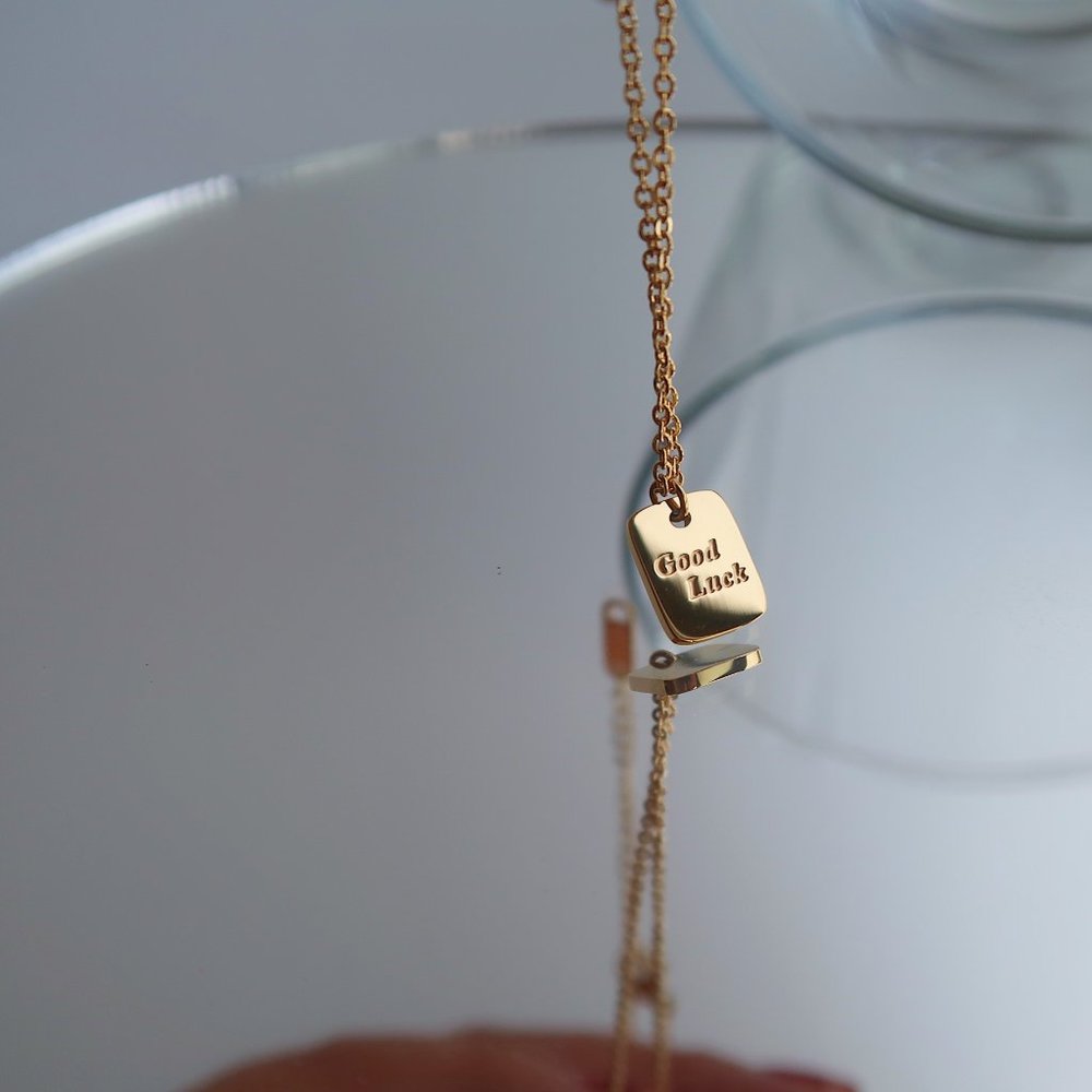 NEW 18K Gold Plated Square Good Luck Pendant Necklace - Picture 4 of 12